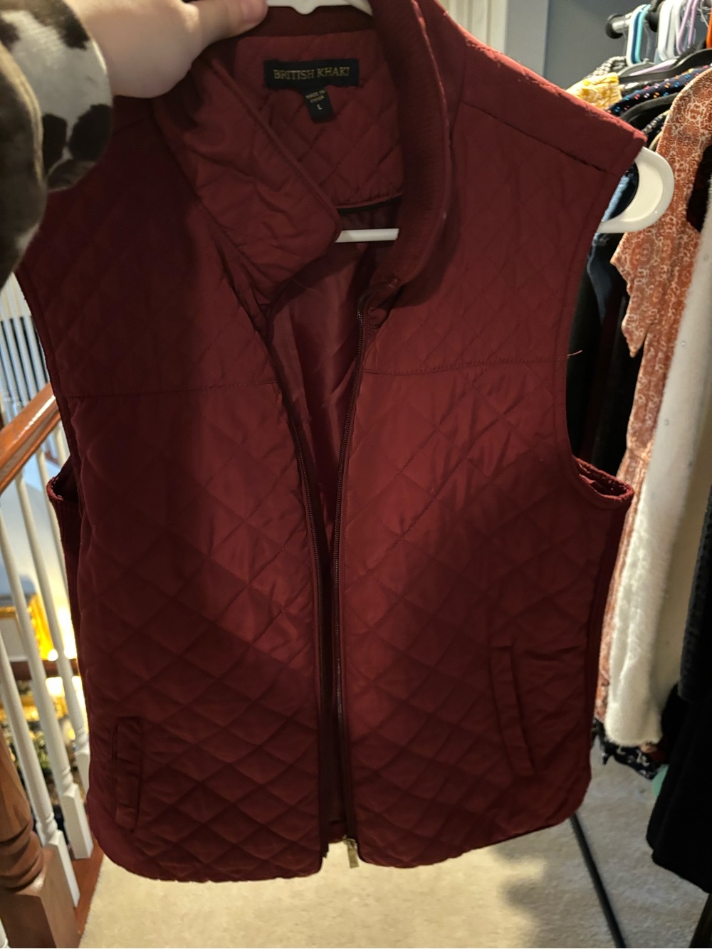 British Khaki Quilted Burgundy Women's Vest